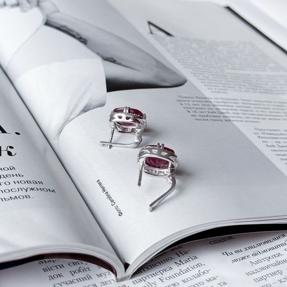 Серебряные серьги с рубином 15.848ct