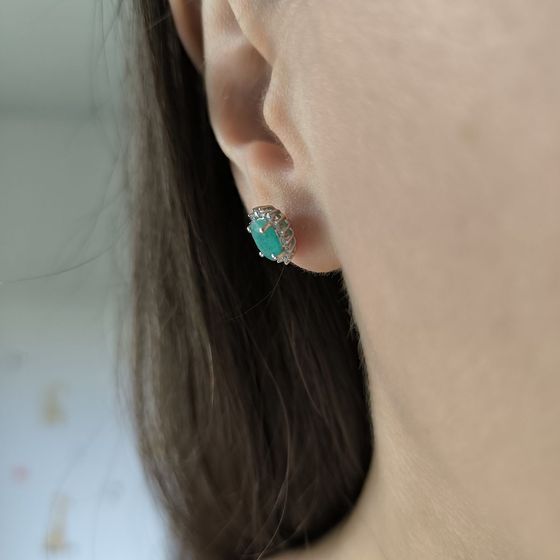 Серебряные серьги с изумрудом 1.814ct, фианитами