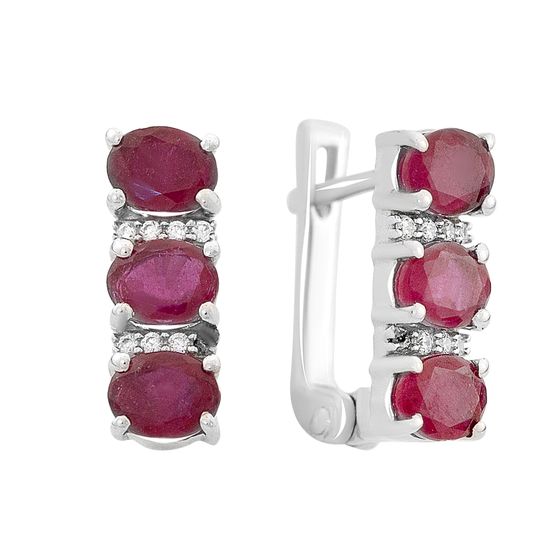 Серебряные серьги с рубином 3.269ct, фианитами