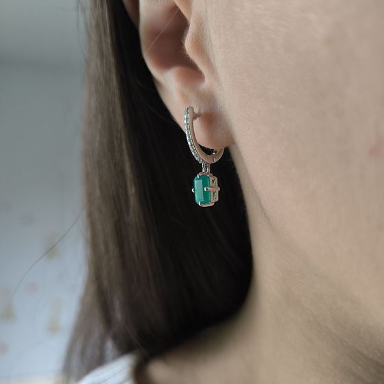 Серебряные серьги с агатом 2.168ct, фианитами