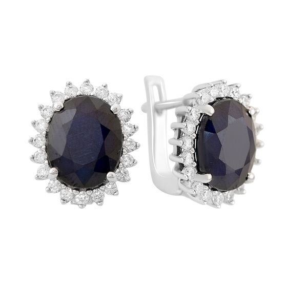 Серебряные серьги с сапфиром, фианитами