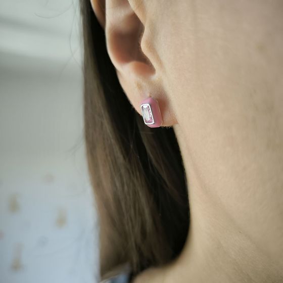 Серебряные серьги с фианитами, емаллю