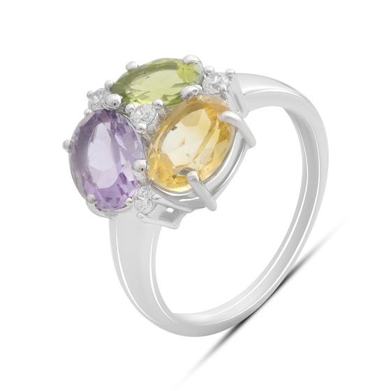 Серебряное кольцо с аметистом 3.306ct, цитрином, хризолітом