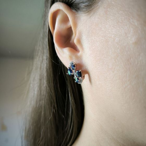 Серебряные серьги с сапфиром 3.88ct, фианитами