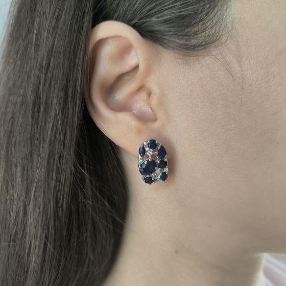 Серебряные серьги с сапфиром 7.608ct, фианитами