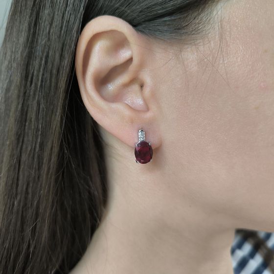 Серебряные серьги с гранатом nano 4.52ct, фианитами