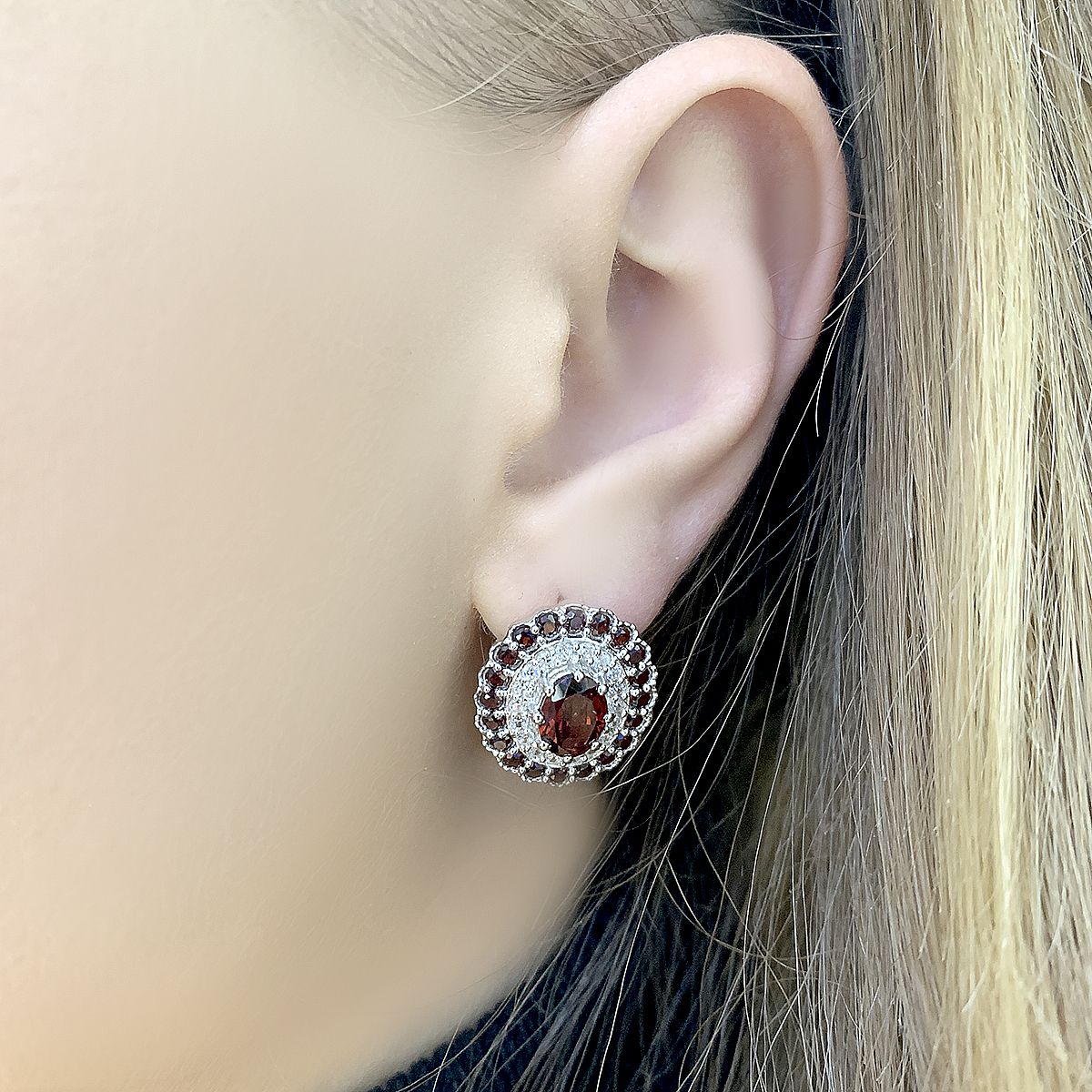 Серебряные серьги с гранатом 5.68ct