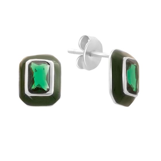 Серебряные серьги с фианитами, емаллю