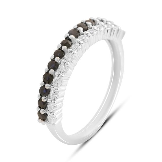 Серебряное кольцо с сапфиром, фианитами