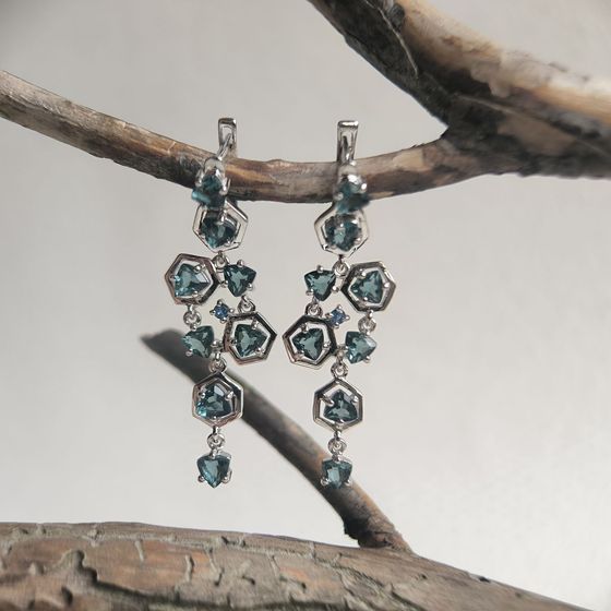 Серебряные серьги с топазом Лондон Блю 3.453ct, топазом