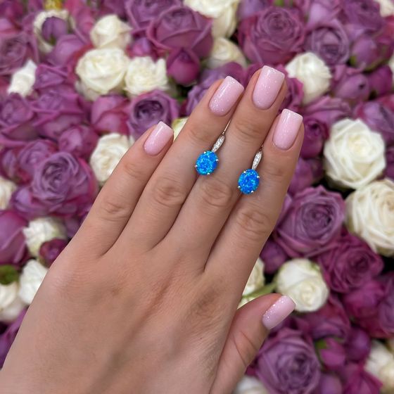 Серебряные серьги с опалом 2.59ct, фианитами
