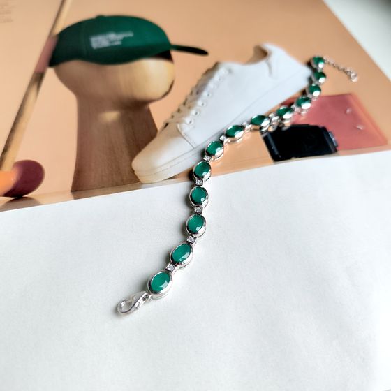 Серебряный браслет с агатом 9.393ct, фианитами