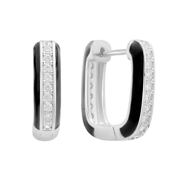 Серебряные серьги с фианитами, емаллю