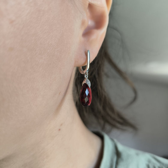 Серебряные серьги с гранатом nano 8.841ct, фианитами
