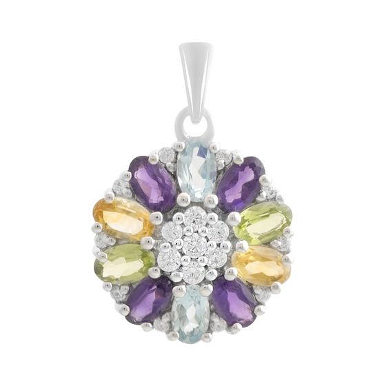 Серебряная подвеска с аметистом 3.087ct, цитрином, хризолітом, топазом