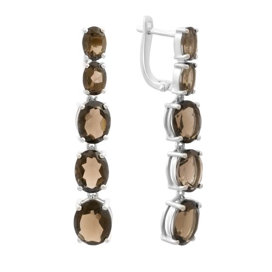 Серебряные серьги с раухтопазом (дымчатым кварцем) 14.383ct