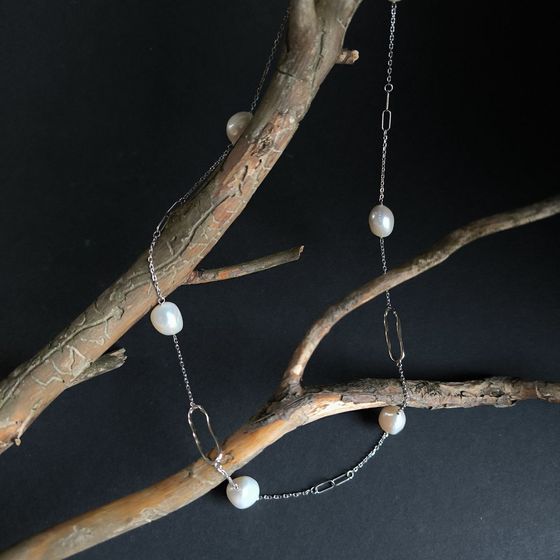 Серебряное колье с жемчугом барочным Серебряное колье с жемчугом барочным