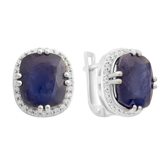 Серебряные серьги с сапфиром 14.84ct, фианитами