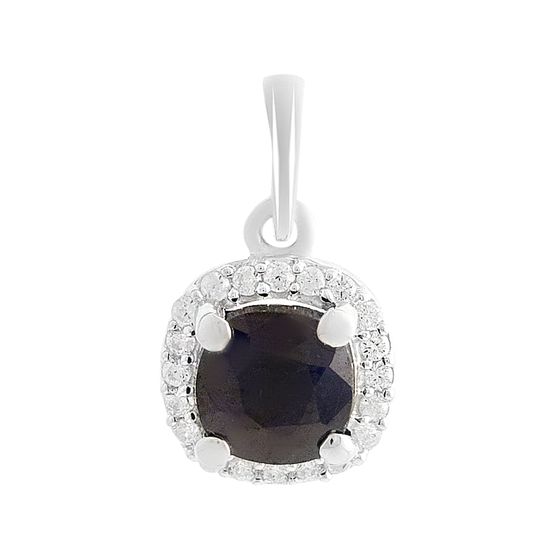 Серебряная подвеска с сапфиром 1.389ct, фианитами