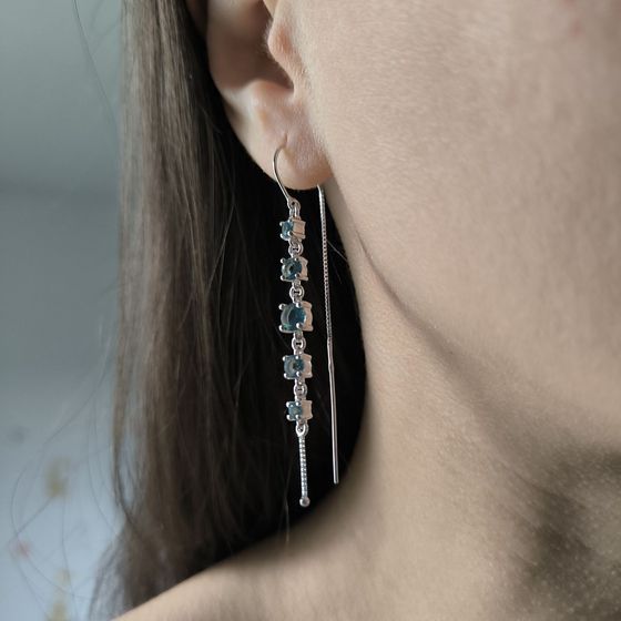 Серебряные серьги с топазом Лондон Блю 1.79ct