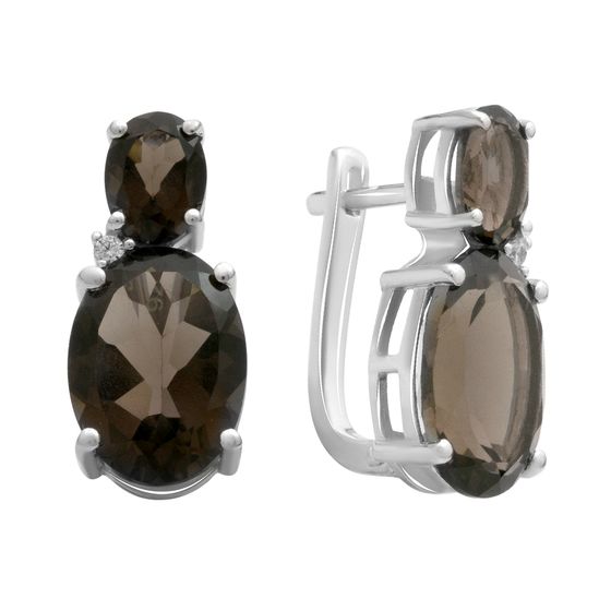 Серебряные серьги с раухтопазом (дымчатым кварцем) 12.581ct, фианитами