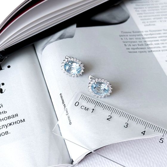 Серебряные серьги с топазом 6.53ct, фианитами
