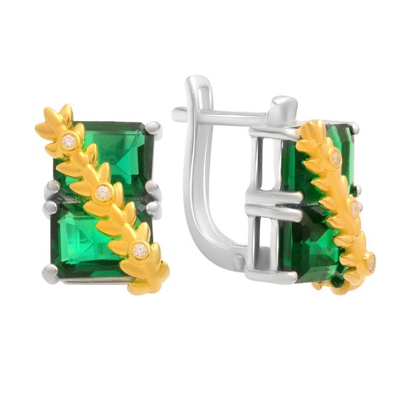 Серебряные серьги с изумрудом nano