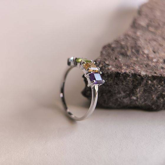 Серебряное кольцо с аметистом 1.508ct, цитрином, хризолітом, топазом