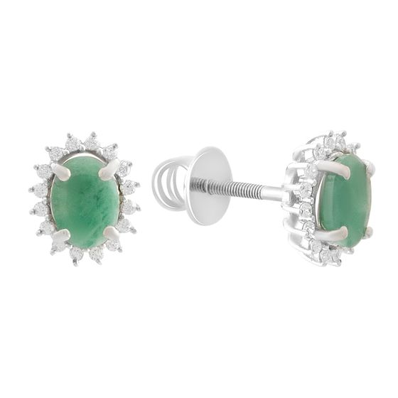 Серебряные серьги с изумрудом, фианитами
