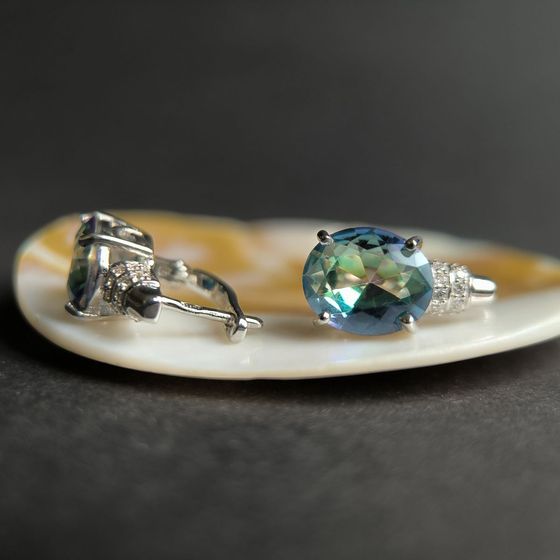 Серебряные серьги с мистик топазом 6.913ct