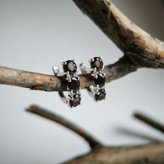 Серебряные серьги с раухтопазом (дымчатым кварцем) 2.882ct, фианитами