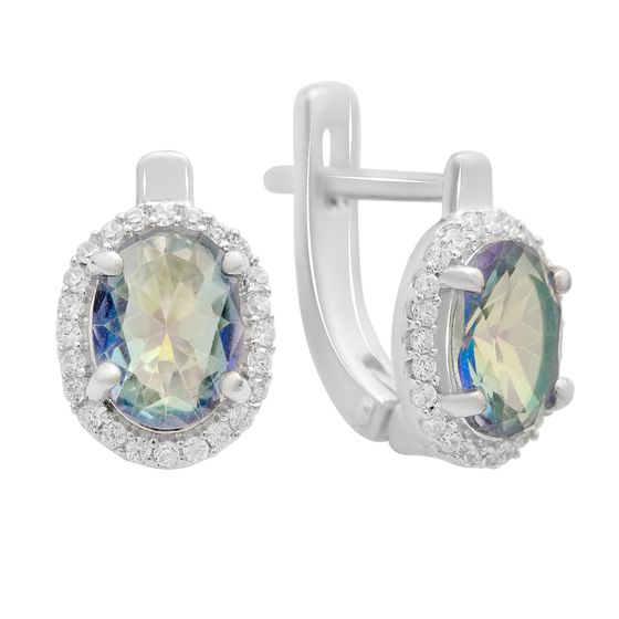 Серебряные серьги с мистик топазом 2.213ct, фианитами