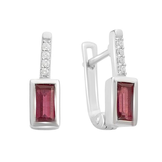 Серебряные серьги с гранатом 1.253ct, фианитами