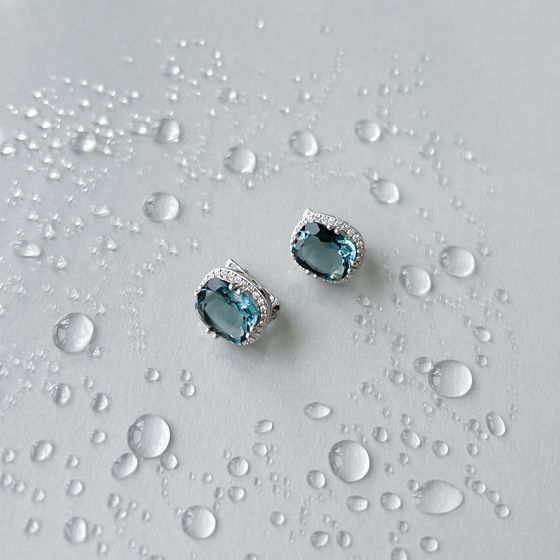 Серебряные серьги с топазом Лондон Блю 9.265ct