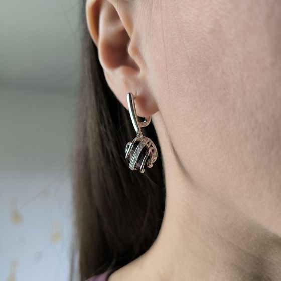 Серебряные серьги с раухтопазом (дымчатым кварцем) 8.502ct, фианитами