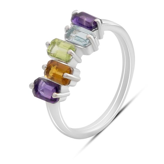Серебряное кольцо с аметистом 1.55ct, цитрином, хризолітом, топазом