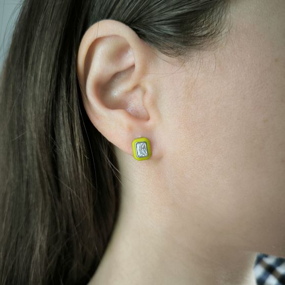 Серебряные серьги с фианитами, емаллю Серебряные серьги с фианитами, емаллю