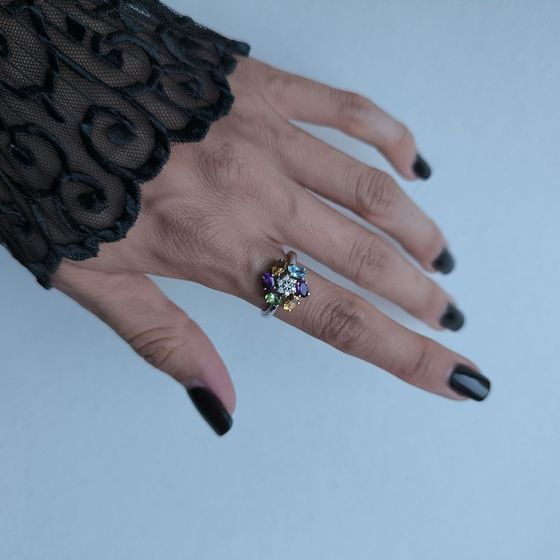 Серебряное кольцо с аметистом 1.577ct, цитрином, хризолітом, топазом