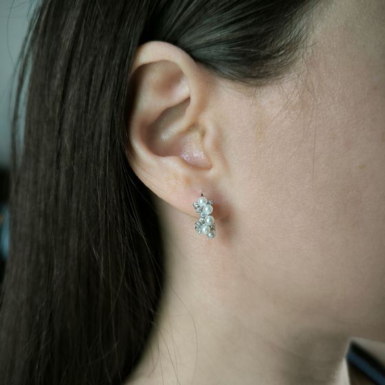 Серебряные серьги с жемчугом, фианитами