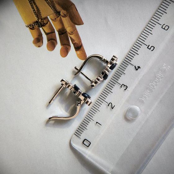 Серебряные серьги с сапфиром 2.15ct, фианитами