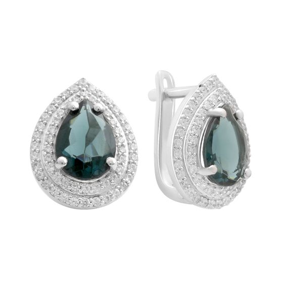 Серебряные серьги с топазом Лондон Блю 4.568ct, фианитами