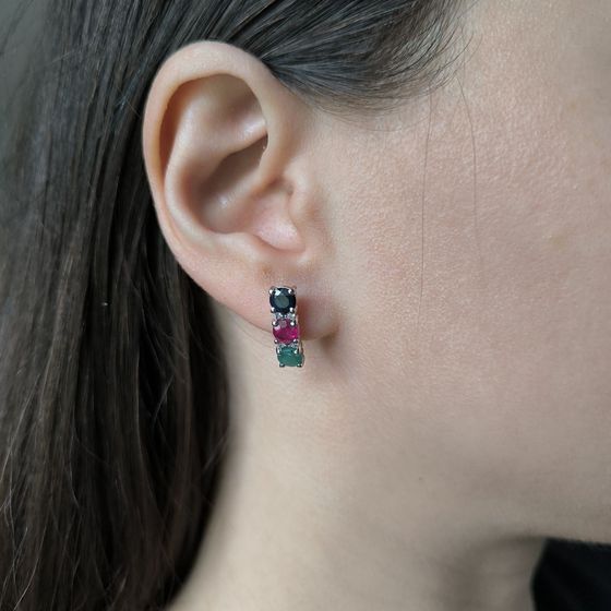 Серебряные серьги с сапфиром 4.05ct, изумрудом, рубином