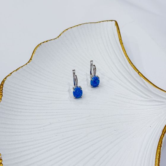 Серебряные серьги с опалом 2.59ct, фианитами