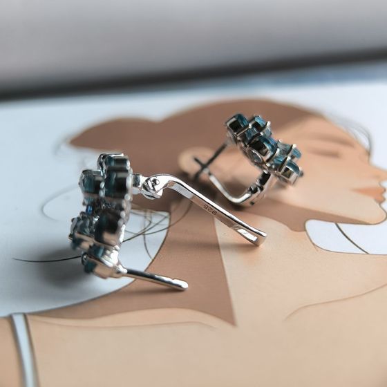 Серебряные серьги с топазом Лондон Блю 6.038ct, топазом