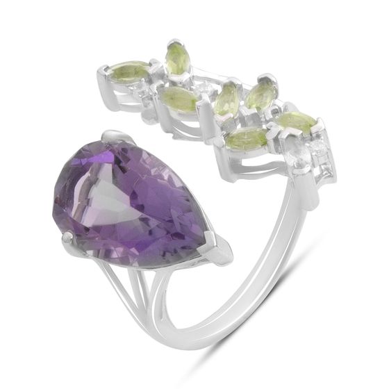 Серебряное кольцо с аметистом, хризолітом