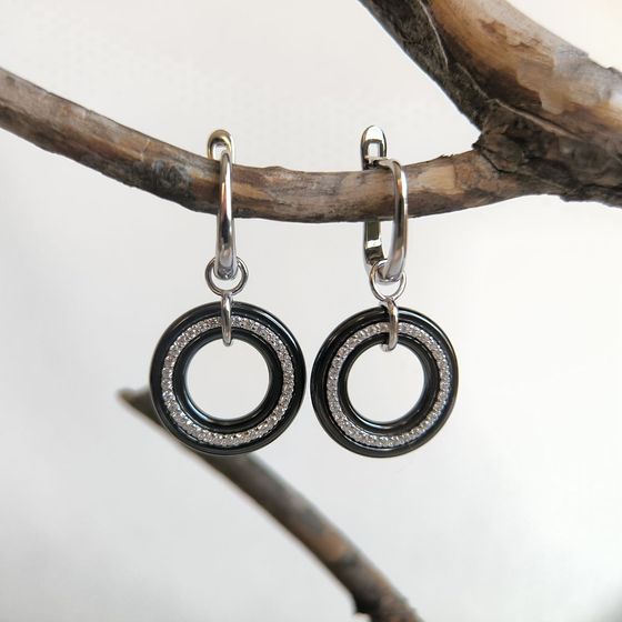 Серебряные серьги с , керамикой