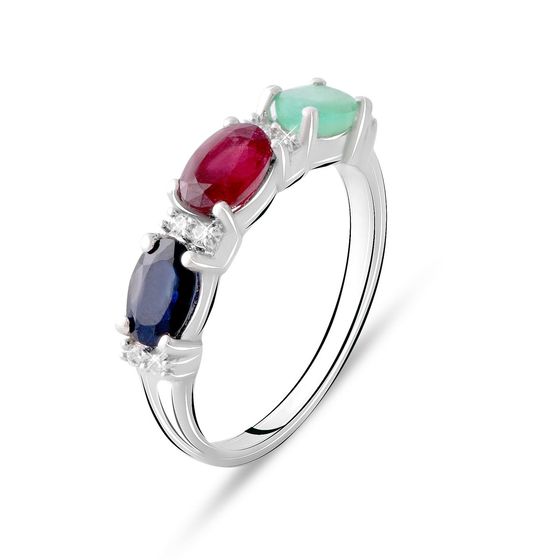 Серебряное кольцо с сапфиром 1.853ct, изумрудом, рубином