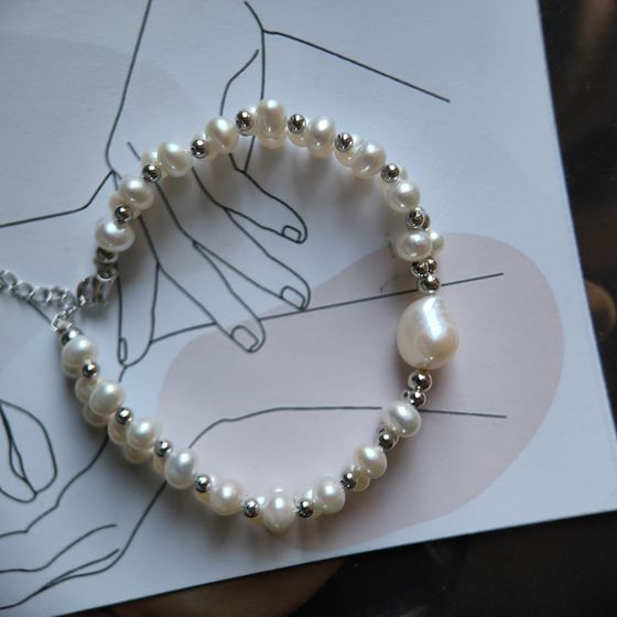 Серебряный браслет с жемчугом барочным