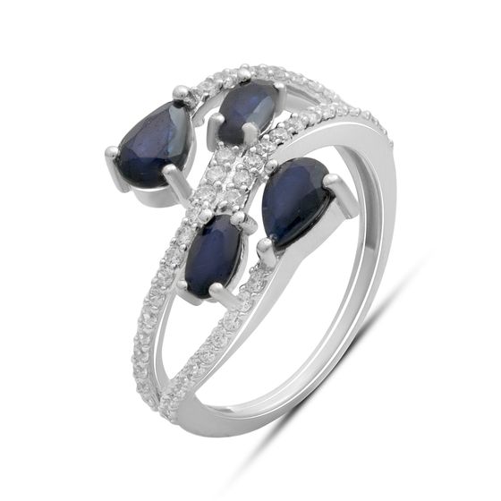 Серебряное кольцо с сапфиром 2.333ct, фианитами