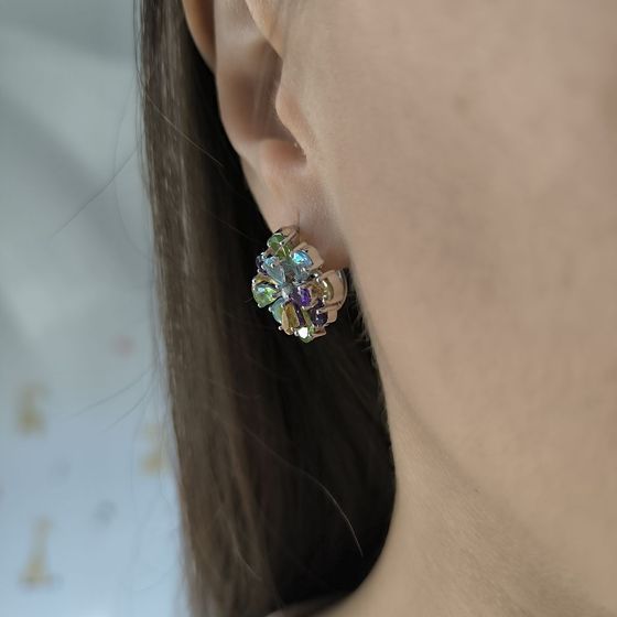 Серебряные серьги с аметистом 8.24ct, цитрином, хризолітом, топазом